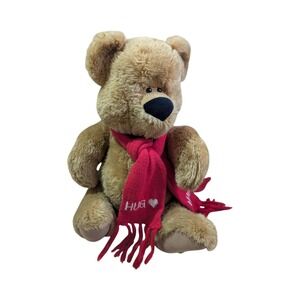 North American Bear Co Tan Plush Teddy Bear Red Hug Scarf 18 inch Valentine Gift